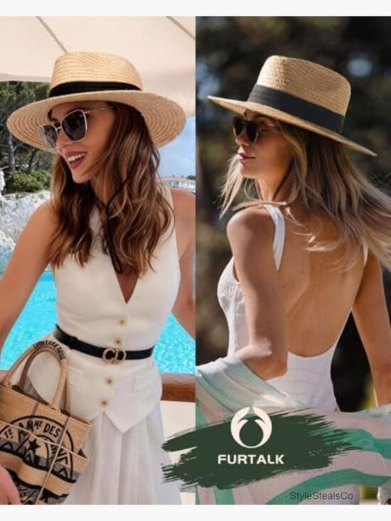 Wide Brim Straw Fedora Hat UPF 80+ Sun Protection Packable Summer main image 6